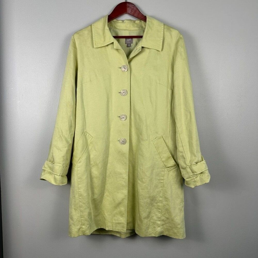 J. Jill Trench Jacket Green Womens Size Medium Linen Cotton Blend Lightweight